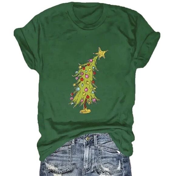 Women’s Whimsical Green Christmas Tree Shirt Whoville Grinch Tree Size Med NEW‎ - Picture 1 of 8